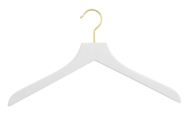 Kleshenger til gensere og skjorter i hvitlakkert bøk med krok i gull Art 41PLAN-6
